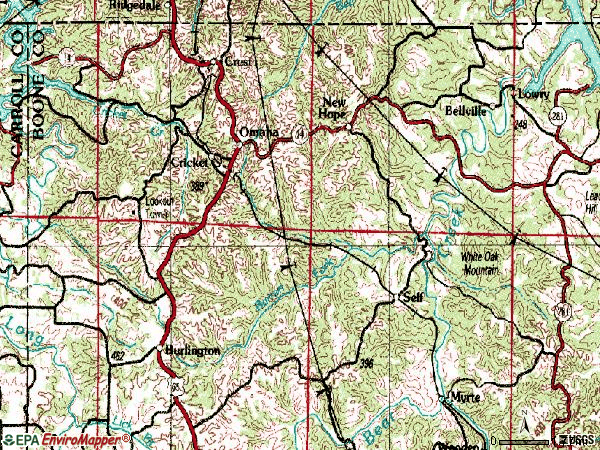 Zip code 72662 topographic map