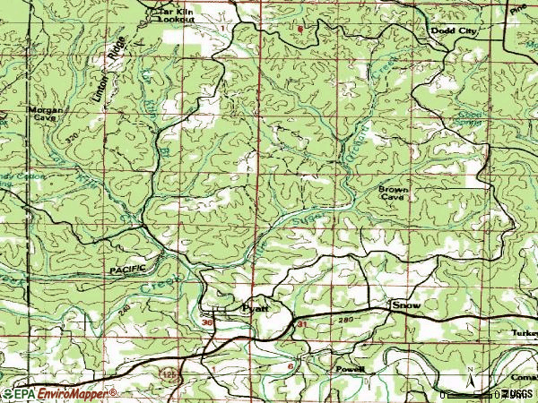 Zip code 72672 topographic map