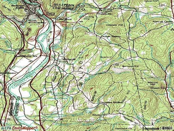 Zip code 03608 topographic map