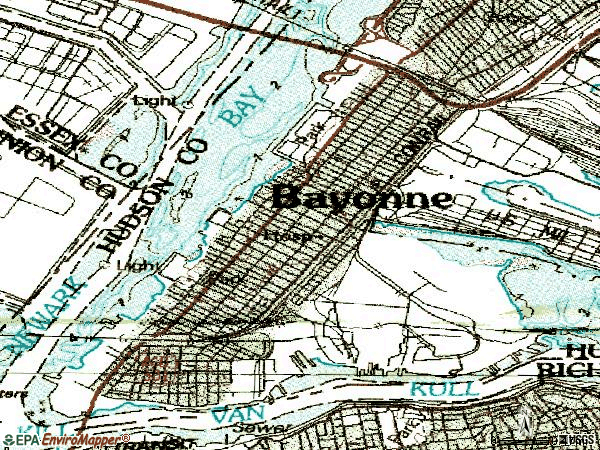 Zip code 07002 topographic map