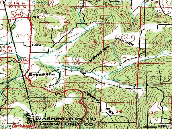 Zip code 72729 topographic map