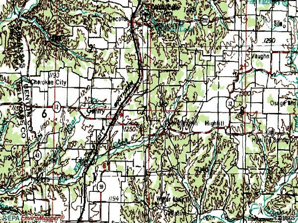 Zip code 72734 topographic map