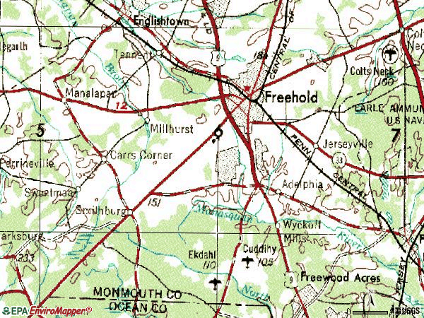 Zip code 07728 topographic map