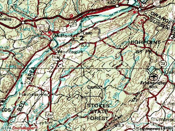 Zip code 07827 topographic map