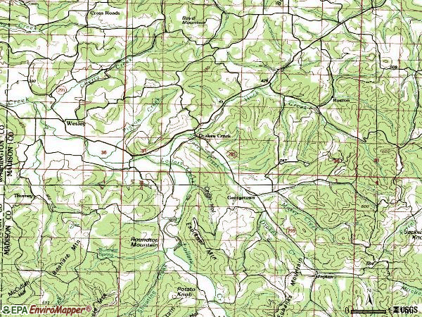 Zip code 72773 topographic map