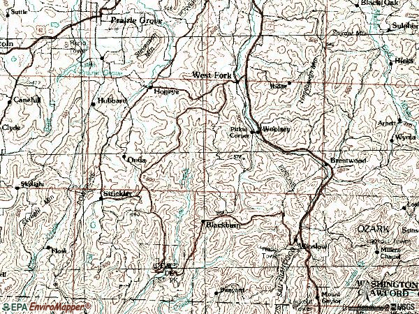 Zip code 72774 topographic map