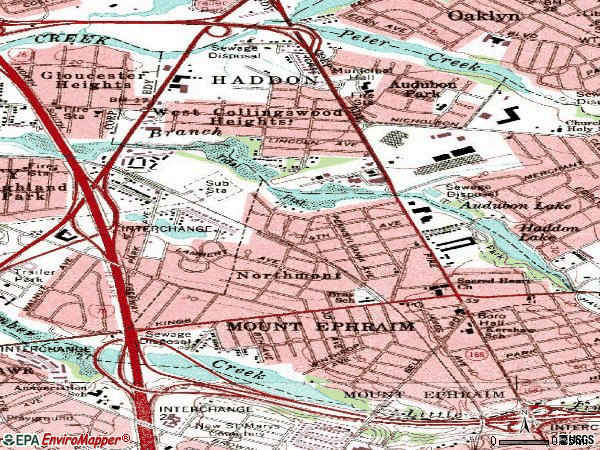 Zip code 08059 topographic map