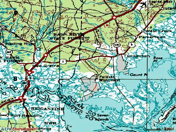 Zip code 08087 topographic map