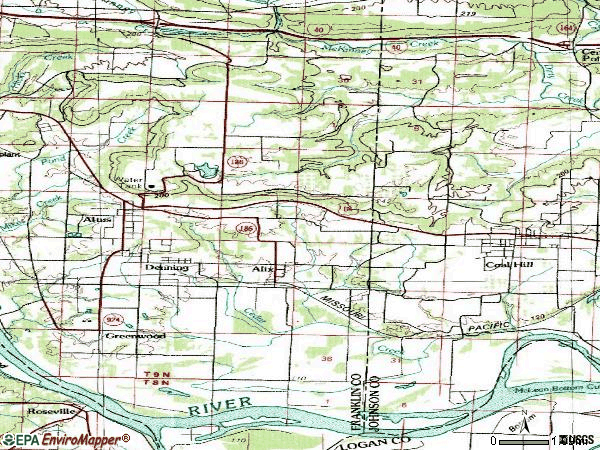 Zip code 72821 topographic map