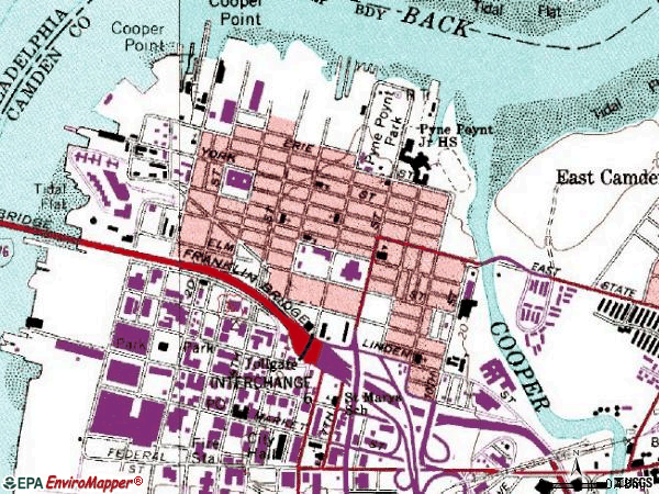Zip code 08102 topographic map