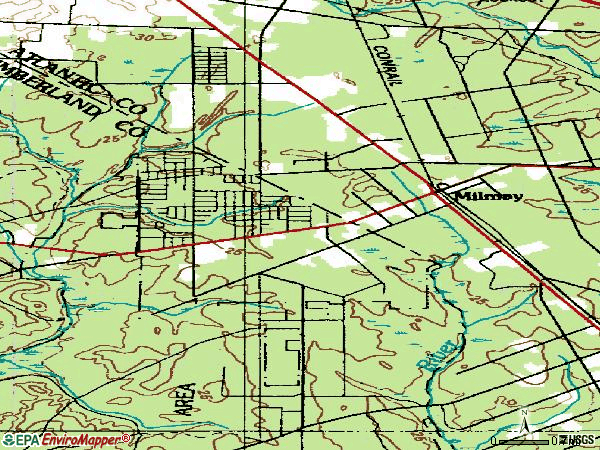 Zip code 08340 topographic map