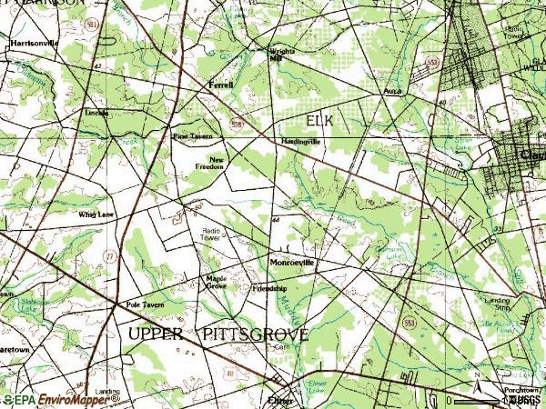 Zip code 08343 topographic map