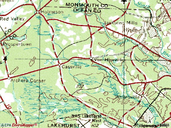 Zip code 08527 topographic map