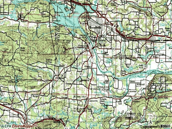 Zip code 72834 topographic map