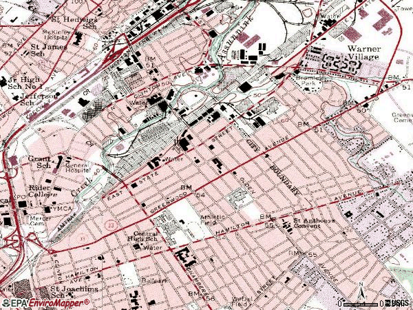 Zip code 08609 topographic map