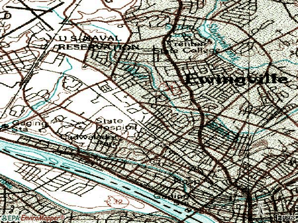 Zip code 08618 topographic map