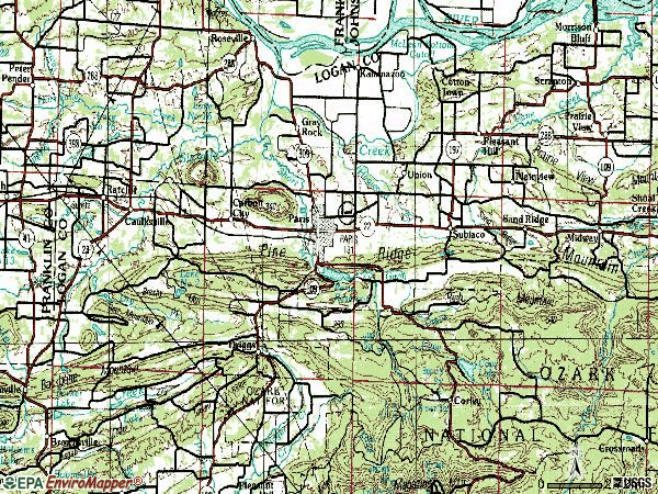 Zip code 72855 topographic map