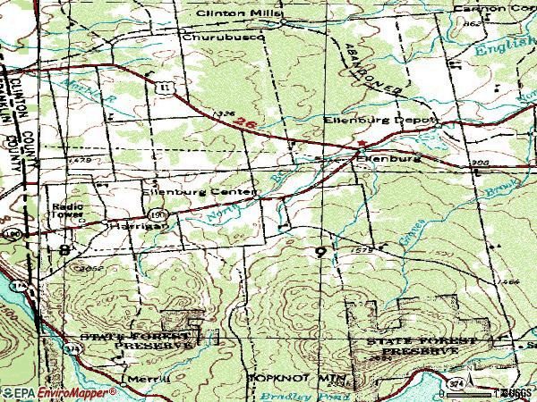 Zip code 12934 topographic map