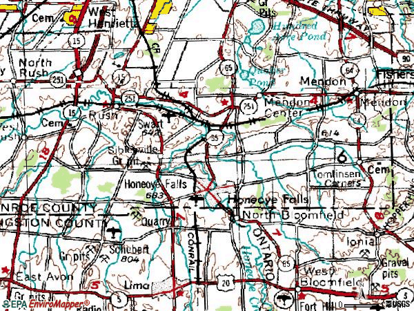 Zip code 14472 topographic map
