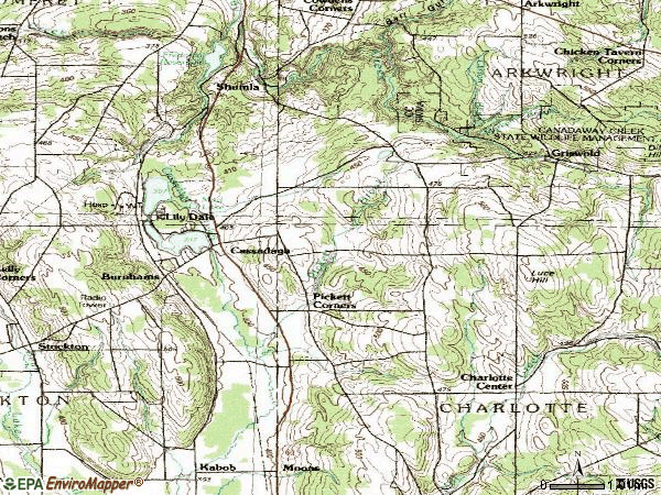 Zip code 14718 topographic map