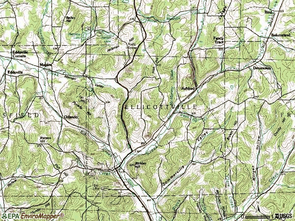 Zip code 14728 topographic map
