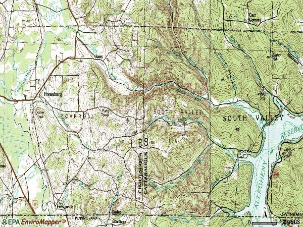 Zip code 14738 topographic map