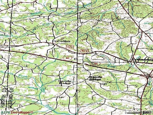 Zip code 27235 topographic map