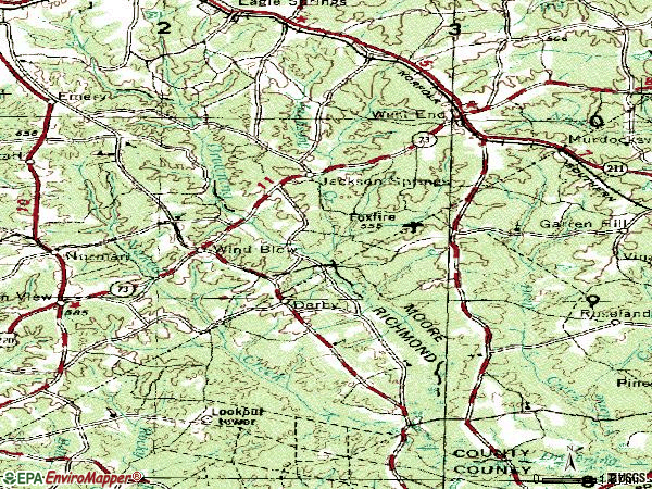 Zip code 27281 topographic map