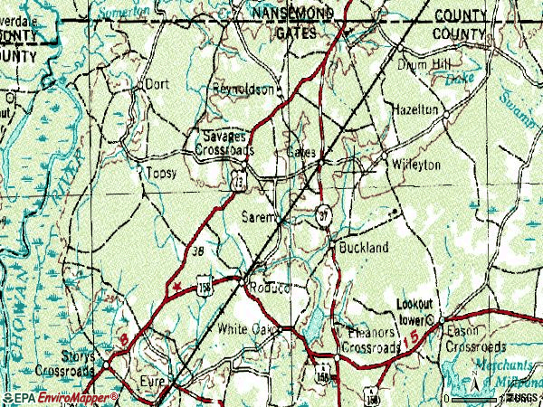 Zip code 27937 topographic map