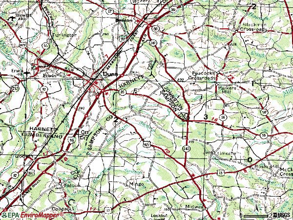 Zip code 28334 topographic map