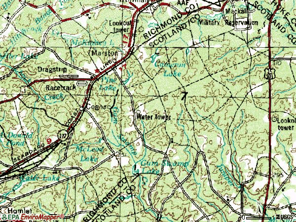 Zip code 28363 topographic map