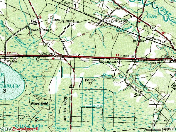 Zip code 28423 topographic map