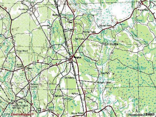 Zip code 28425 topographic map