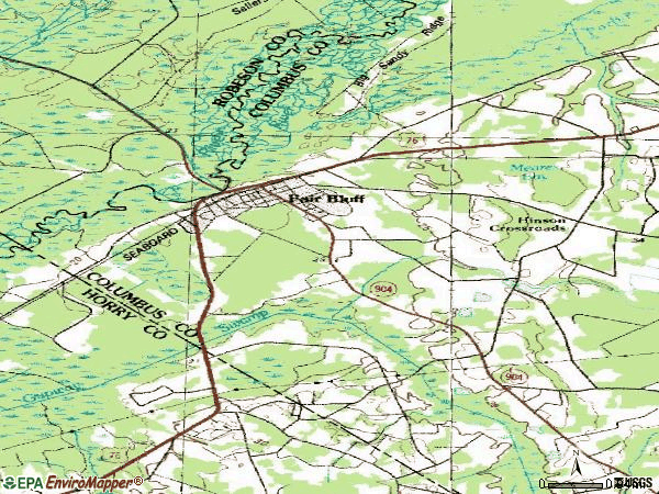 Zip code 28439 topographic map