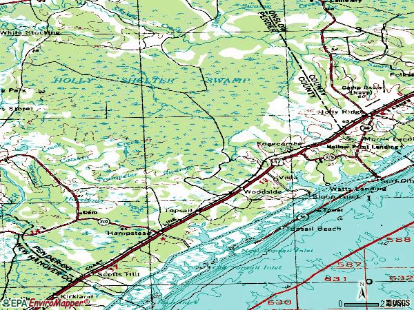 Zip code 28441 topographic map
