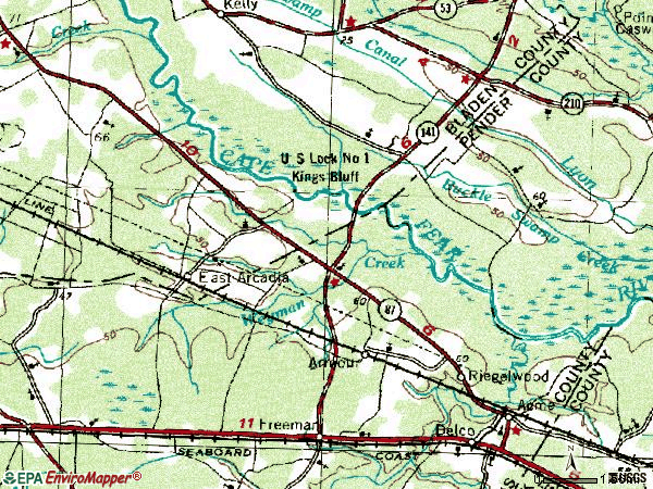 Zip code 28456 topographic map