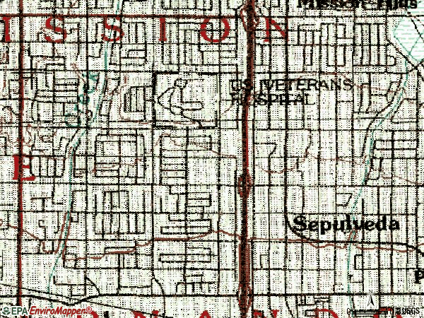 Zip code 91343 topographic map