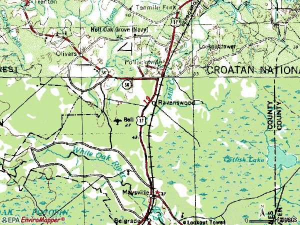 Zip code 28573 topographic map