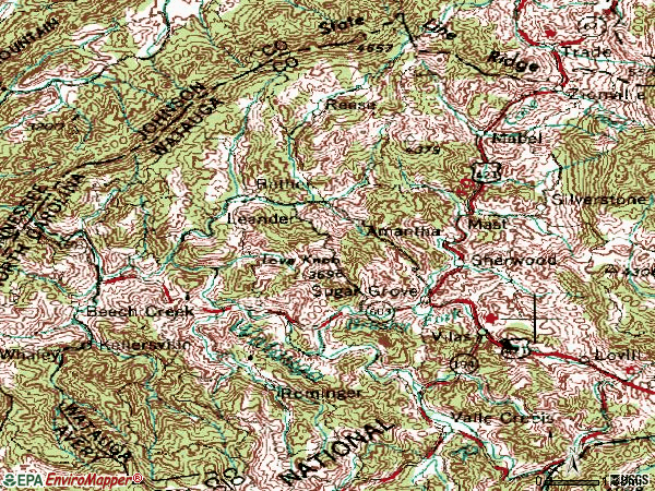 Zip code 28692 topographic map