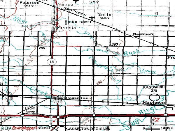 Zip code 58012 topographic map