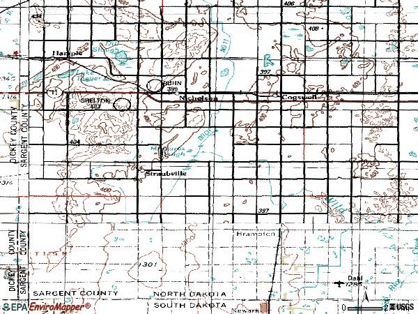 Zip code 58017 topographic map