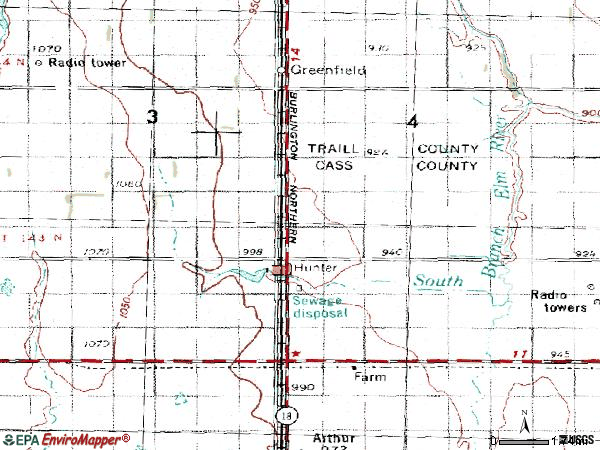 Zip code 58048 topographic map