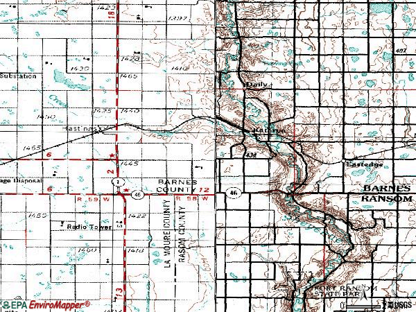 Zip code 58049 topographic map
