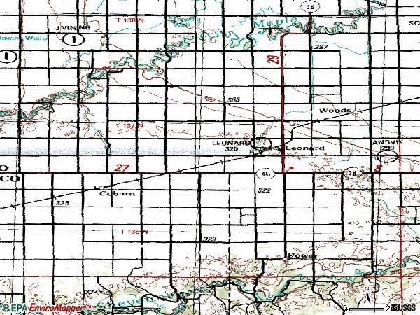 Zip code 58052 topographic map