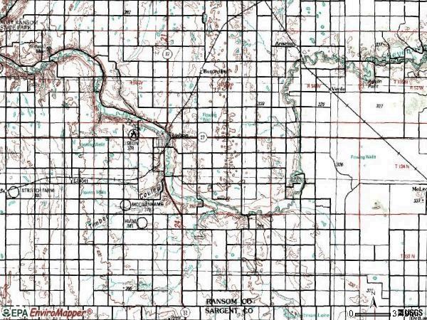 Zip code 58054 topographic map