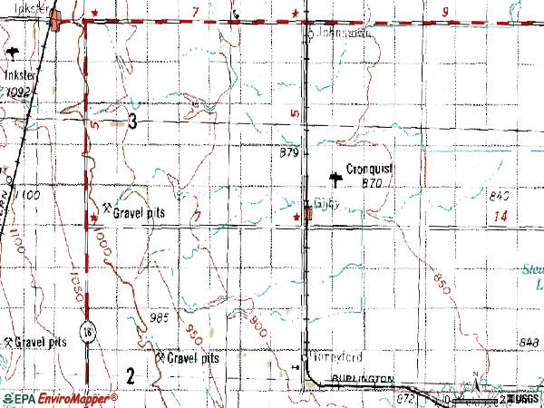 Zip code 58235 topographic map