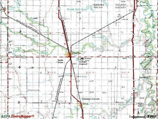 Zip code 58237 topographic map