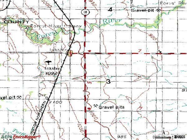 Zip code 58244 topographic map