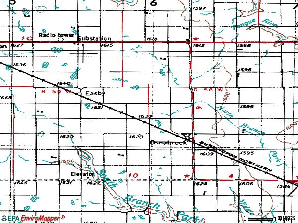 Zip code 58269 topographic map