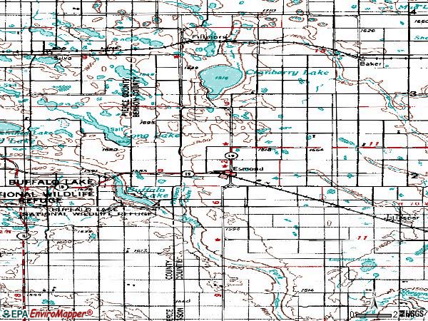 Zip code 58332 topographic map